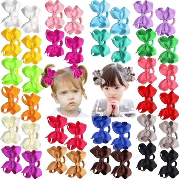

40pieces boutique grosgrain ribbon 3" hair bows pigtail holder elastic ties for babies toddlers teens gifts in pairs lj201226, Slivery;white