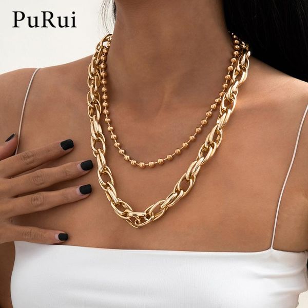 

2021 punk hip hop thick link chain necklace women beads chain choker 2pcs/set goth couple necklaces on neck men jewellry, Silver