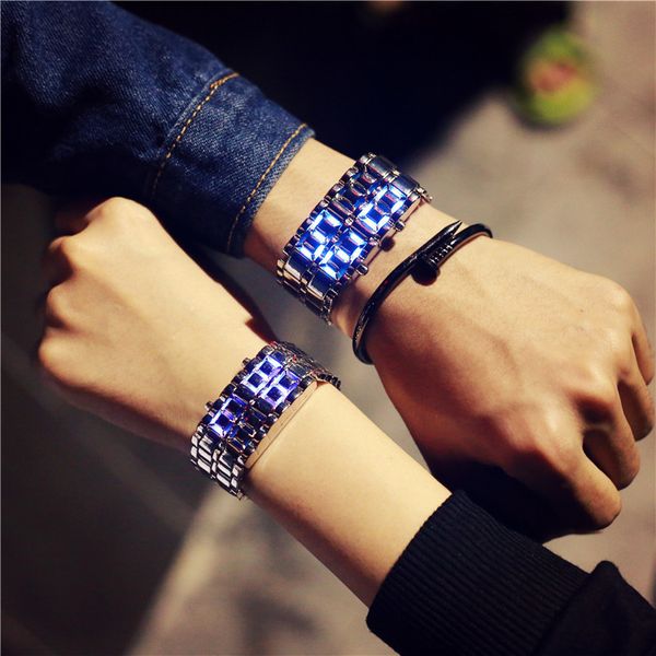 

led light men/women digital watches korean creative electronic male/female fashion clock casual couple bracelet orologi da uomo, Silver
