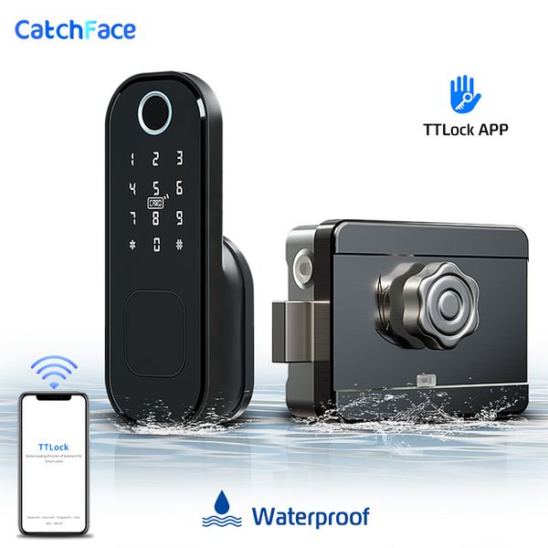 

fingerprint door lock waterproof outdoor gate bluetooth lock app passcode rfid card keyless front electronic lock