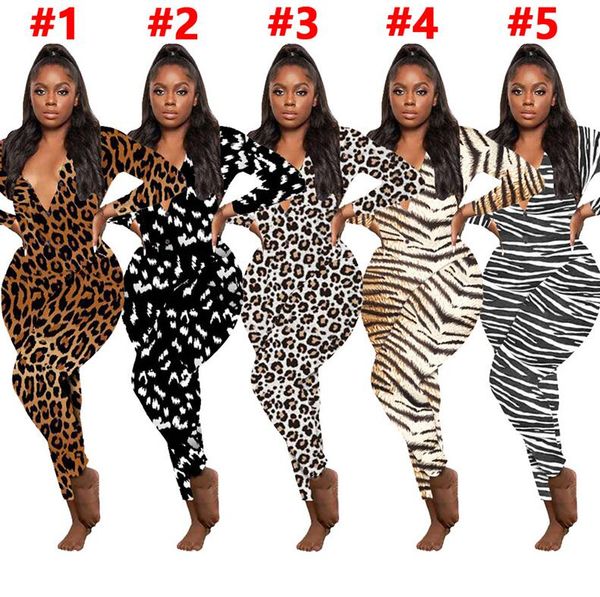 

women jumpsuits rompers leopard print long sleeves v-neck designer nightwear playsuit bodysuit ladies pajama onesies boutique e122812, Black;white