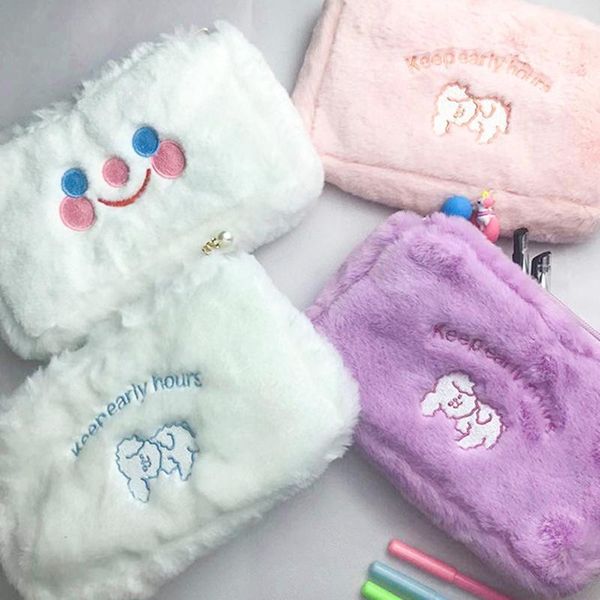 

trendy ins large capacity cute plush cloud bear pencil case cosmetic bag stationery pencil bag for students animal prints1
