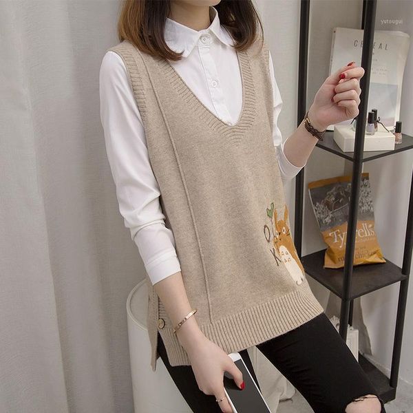 

loose v-neck knitted waistcoat, waistcoat, pullover, wool shoulder, spring and autumn women's new horse clip1, White;black
