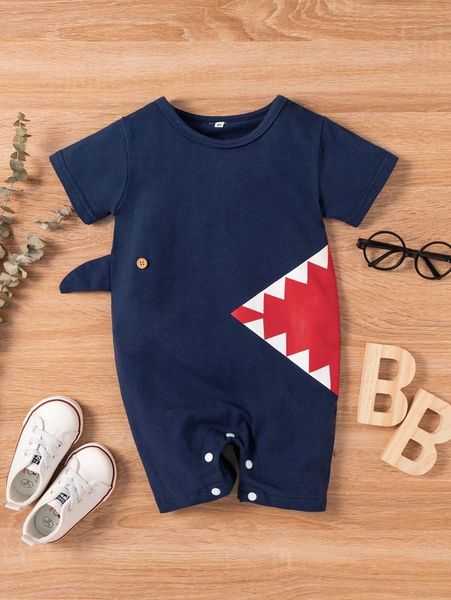 

baby chevron print 3d patched design romper she, Blue