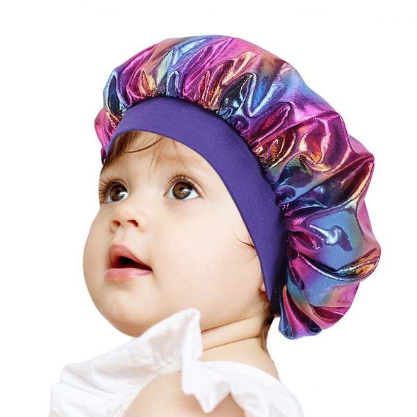 

kids laser bathing bonnet children boy girls shower cap satin night sleep caps hair care cap head cover wrap beanies skullies gg12208, Yellow