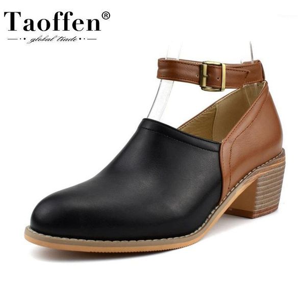 

taoffen size 34-48 casual work pumps spring buckle retro pumps round toe patchwork shoes women daily vacation footwear1, Black