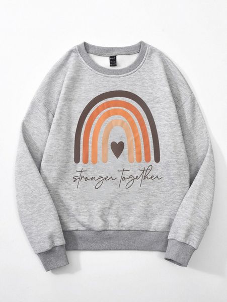 

slogan & rainbow print sweatshirt s0zp#, White;black