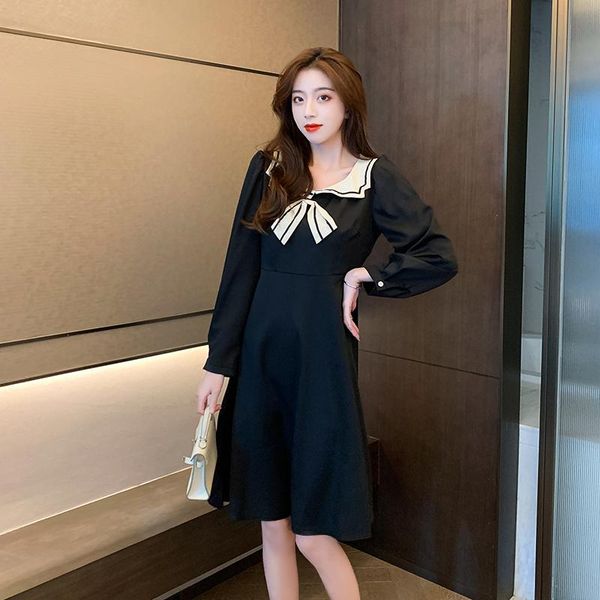 

coigarsam 4xl plus size full sleeve women dress new spring square collar dresses black 2208, Black;gray