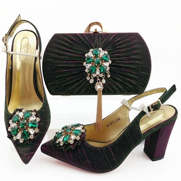 

2020 fashion italian style applique pumps shoes and purse sets nigerian woman shoes and bag set for evening party1, Black