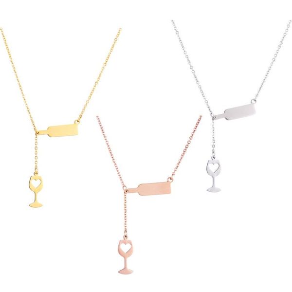 

beer cup long pendant necklace for women men stainless steel wine bottle gold silver color heart necklace party unique jewelry