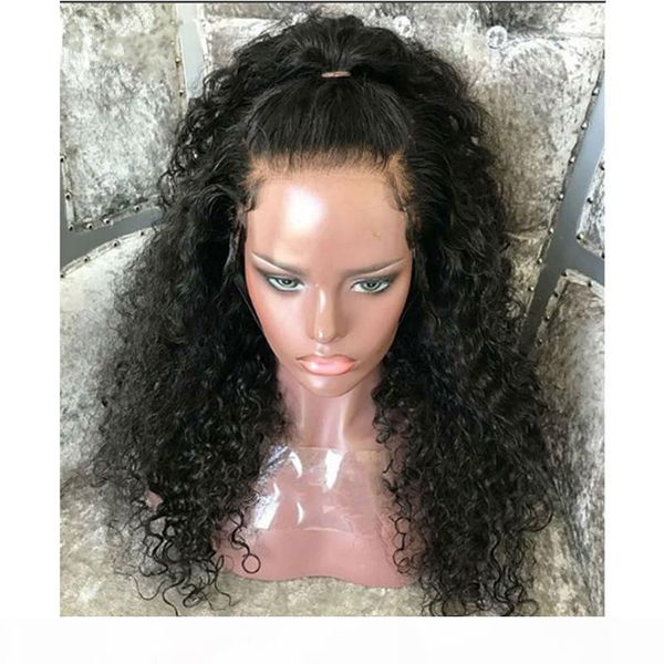 

9a glueless deep curly human hair wigs for black women remy hair wigs with baby hair 150 density natural color, Black;brown