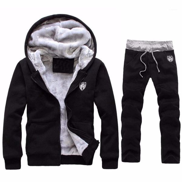 

mens tracksuit warm fleece sport hooded sweatshirt coat hoodies+pants sweat suit fashion sports sweater sweatpants suit 9.301, Gray
