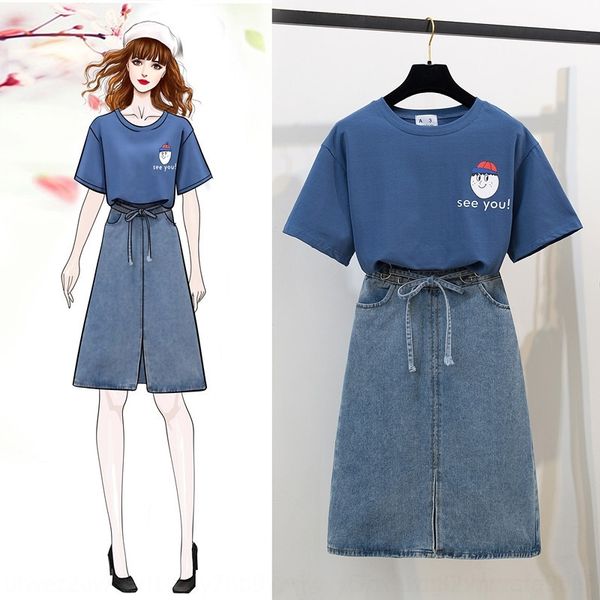 

zbfxx 2020 new summer net piece slim red with two short sleeve jeans suit t-shirt denim skirt suit skirt fc4gk, Gray