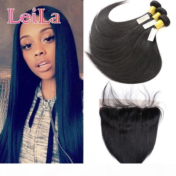 

mongolian ear to ear 13x4 lace frontal with 3 bundles straight hair deep wave kinky straight hair wefts with closure 4pieces lot, Black;brown