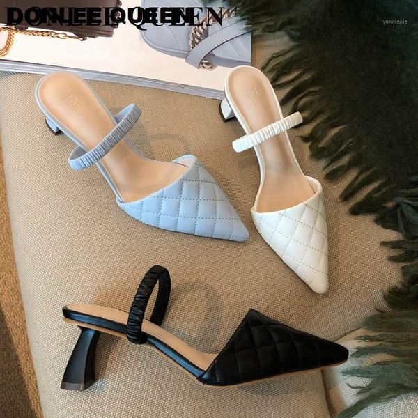 

thin med heel slippers pointed toe shoes woman elegant mules shoes brand embroidery heel outdoors slides women slipper for party1, Black