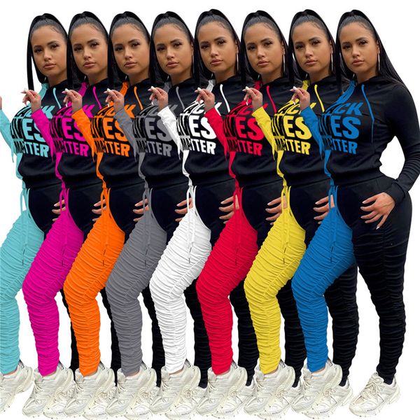 

women tracksuit black lives matter letters long sleeves hooded fleece pleated pants leggings winter thickened sports suit d102102, White