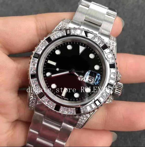 

mens gs factory diamonds & gems bezel asia 2836 automatic movement black blue dial stainless 316l movement automatic watch 2021, Slivery;brown