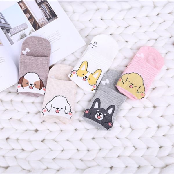 

симпатичные и дышащие длинные чулки чулки носки мультфильм пятки puppystyle студент хлопок мило средней трубки женские носки 38iub, Black