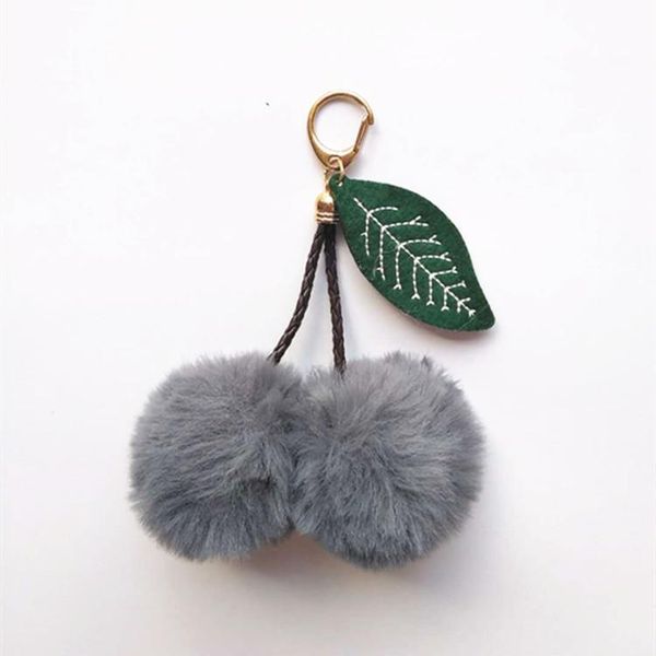 

fashion new cute fluffy artificial rabbit fur ball pompom leaf keychain cherry key chain handbag pendant car key chain ring wmthfk xhlove