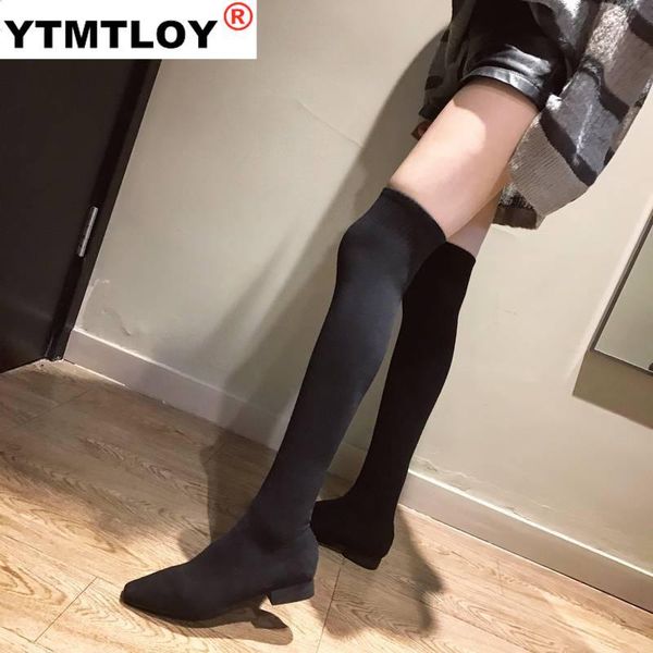 

high tube over the knee female elastic boots thick with 2020 autumn and winter new long section slim slim size 35-39, Black