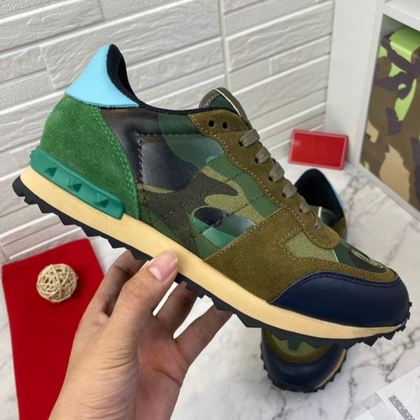 

quality camouflage sneaker designer womens mens rivet shoes studded flats mesh camo suede leather casual trainers size 35-45 us5-us11, Black