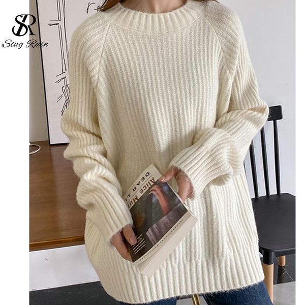 

women's sweaters singrain soft mohair knitted sweater women korean fashion long sleeve casual jumper winter thicken warm hair pullovers, White;black
