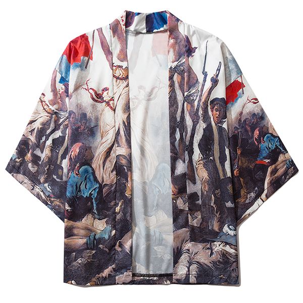 

2021 new aelfric eden battle painting print kimono coat hip hop mens japanese streetwear open front jacket summer oversized oqtn, Black;brown