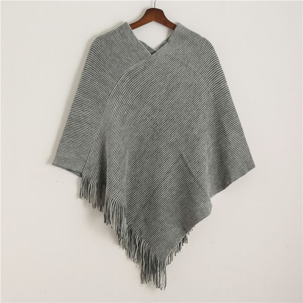 

winter knit women scarf solid cashmere poncho capes for lady tassel wool ponchos pashmina scarves y200103, Blue;gray