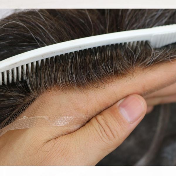 

toupee for men hairpiece replacement system 100% real natural remy human hair wavy 6" mono+swiss lace+pu base men's wig, Black