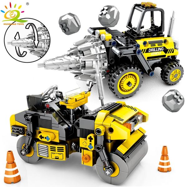 

huiqibao 235pcs engineering drilling vehicle roller truck building blocks technic brick set city construction toy for children qyluvr
