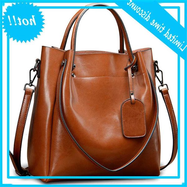 

2020 new one shoulder messenger hand-held large oil wax cow leather korean leisure women's bag