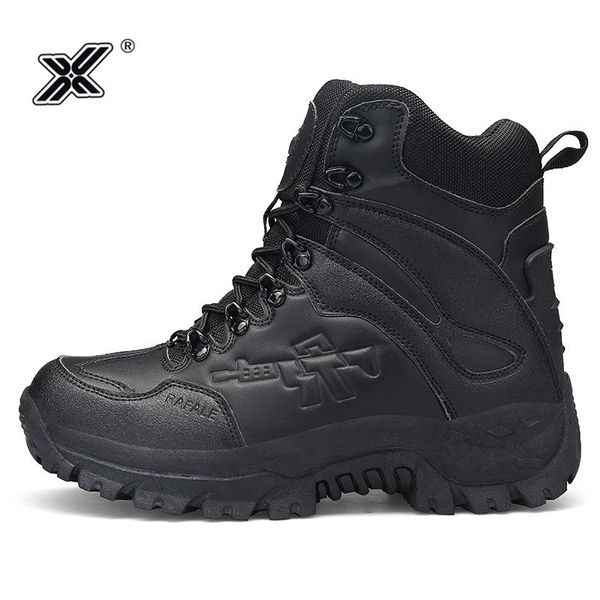 

platform leather outdoor high combat boots men army shoes non-slip rubber firm toe men safety boots winter shoes botas militares, Black