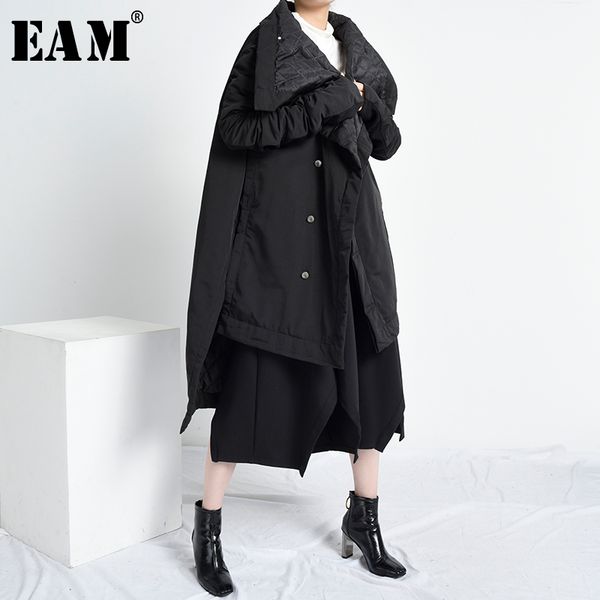 

[eam] irregular oversized cotton-padded coat long sleeve loose fit women parkas fashion tide new autumn winter ya7710 201109, Black