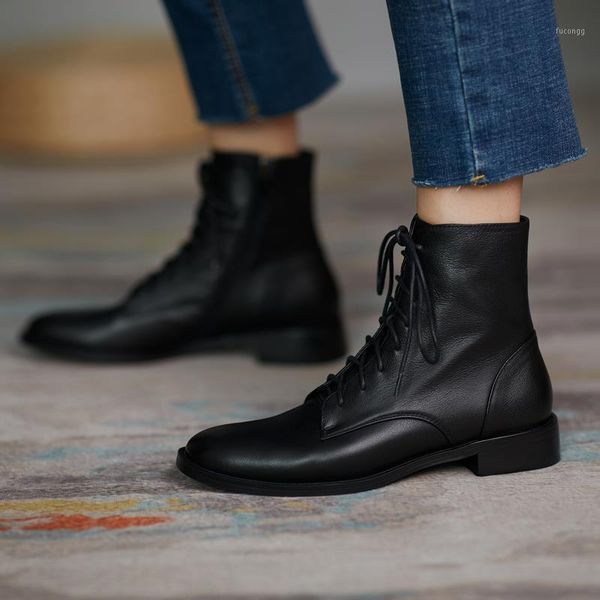 

leather martn boots women's 2020 new black low-heeled thick-heeled british style spring autumn short boots single shoes1