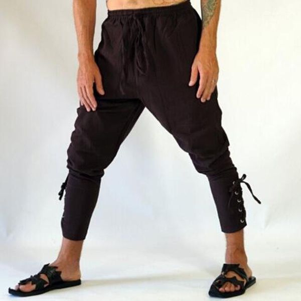 

men's pants men vintage medieval loose harem stage performance costume man halloween cosplay joggers bandage hip hop punk trousers1, Black