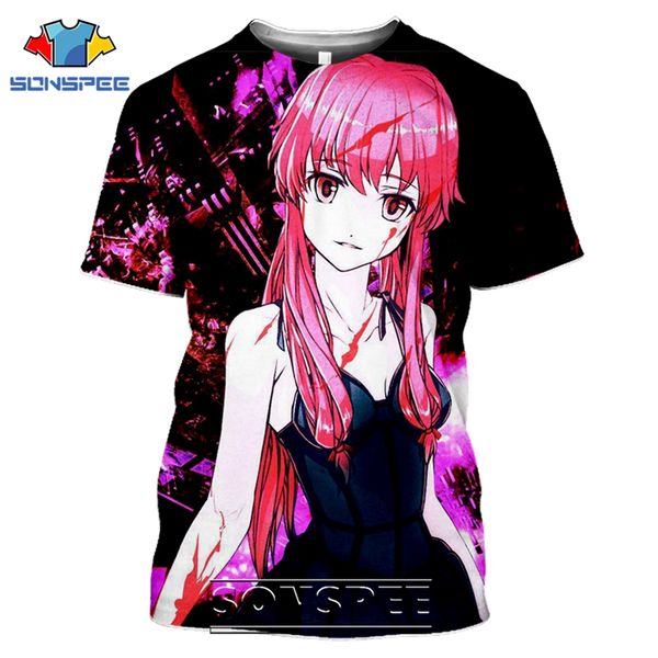 

anime future dairy mirai nikki horror cartoon mens 3d print shirts oversized comics aesthetic men clothing