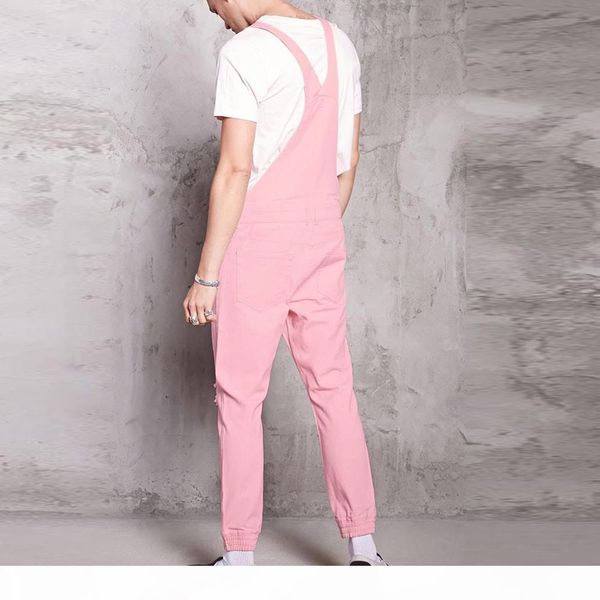 

2020 men denim carpenter overalls casual pants loose jeans men's fashion hip hop jumpsuit male bib pants pink pentalon homme, Black