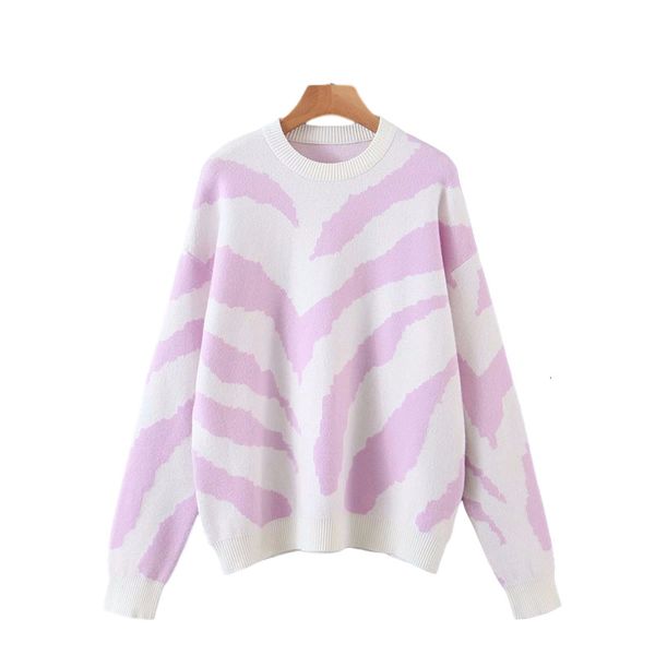 

2021 new elegantes o pescoo camisola moda senhoras roxo zebra-listra de malha s doce feminino causal solto pulver chique menina 8ti8, White;black