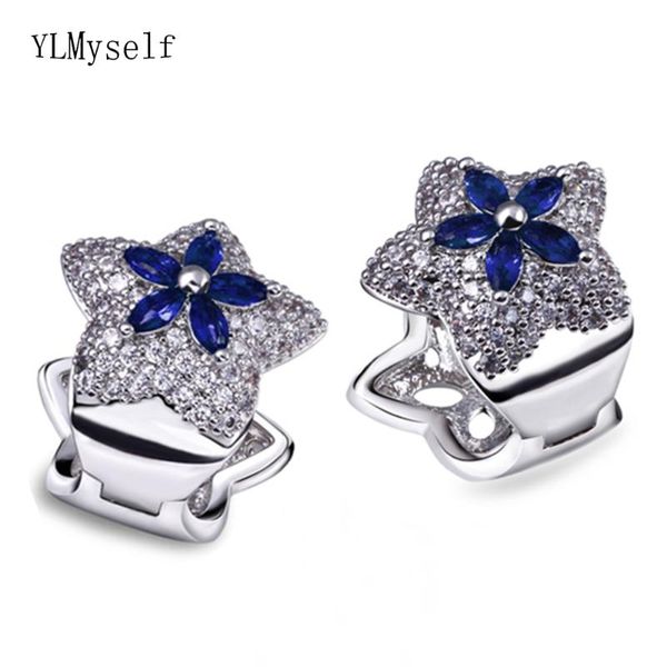 

hoop & huggie jewelry supplier colorful earrings trendy blue green red jet cz crystal star design for women, Golden;silver
