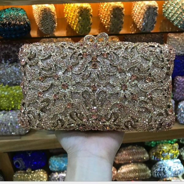 

hollow out golden/pink/blue/green crystals & opal stone women evening handbag purse wedding party metal clutch bag