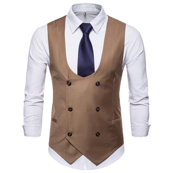 

2020 new style suit autumn men slim fit suit waistcoat v-neck double breasted solid color men's waistcoat, Black;white