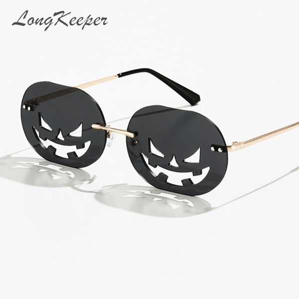 

женщины longkeeper rimless тыквенные солнцезащитные очки мужчины alloy hollow солнцезащитные очки женщины halloween punk shade luxury óculos