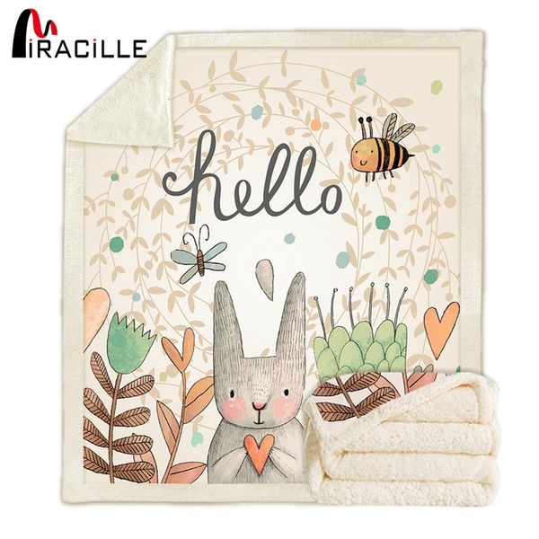 

miracille sherpa fleece rabbit print blanket super warm soft decorative throw blankets on sofa bed children's room bedspread