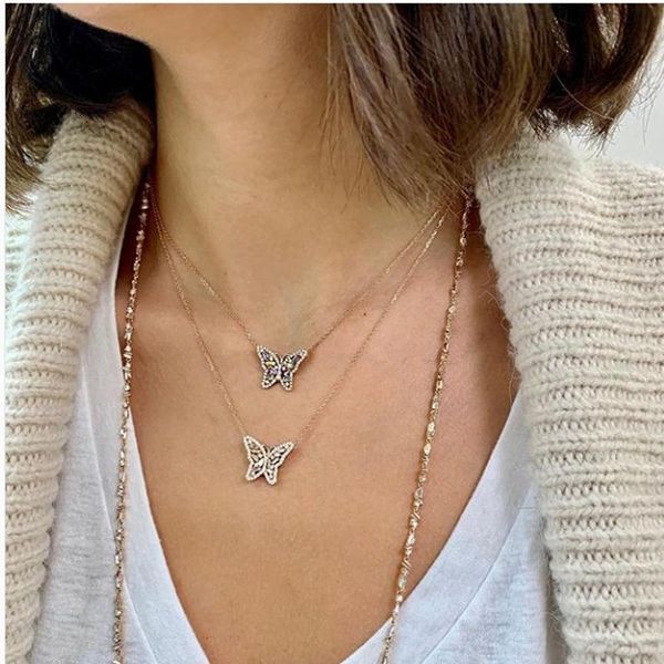 

new arrived cute colorful butterfly charm pendant necklace with long chain gold color necklace for women lady xmas gift, Golden;silver