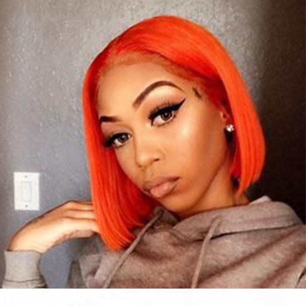 

short bob lace front wigs orange color bob wig 13x4 lace front wigs 150% density brazilianremy human hair wigs, Black;brown