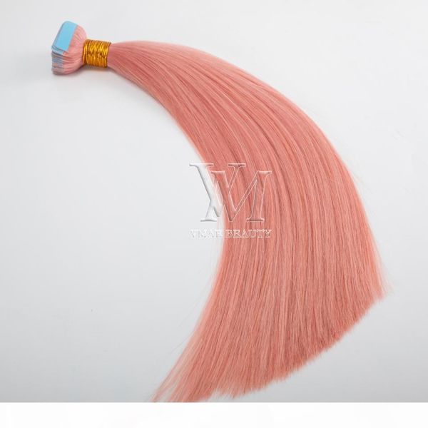 

wholesale european russian 100% human hair extension double drawn 100g #60 #613 pink virgin remy tape in hair extension straight skin weft, Black