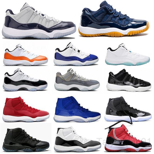 

25th anniversary 11 11s low concord bred high space jam mens womens basketballs shoes cap and gown gamma blue jumpman sneakers trainers er5c, Black