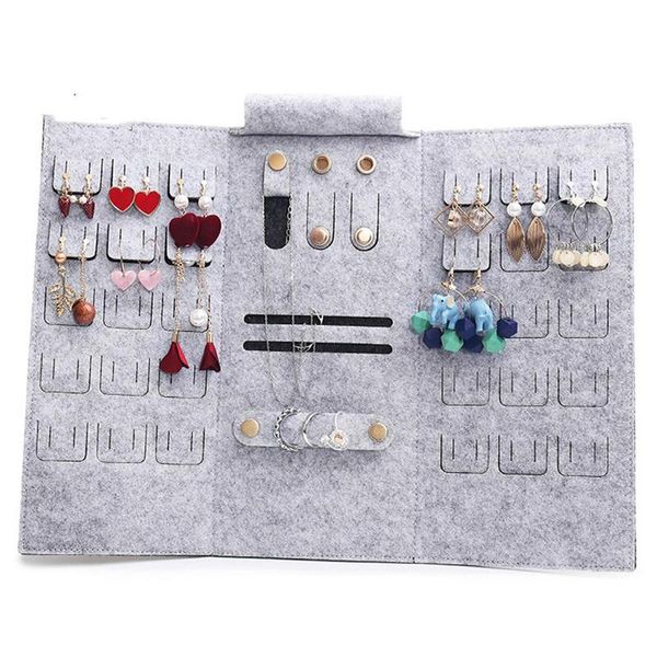 

portable travel roll-up felt jewelry roll storage bag folding earrings necklaces bracelets rings container storage display bag, Pink;blue