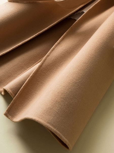 

1new double-sided cashmere women's middle and long 100% pure wool cloth belt coat hepburn style8uy, Black