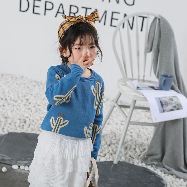 

autumn 2020 new children cactus sweater pullover boys and girls long sleeve knit coat kids toddler girl sweater sqcire pingtoy, Blue